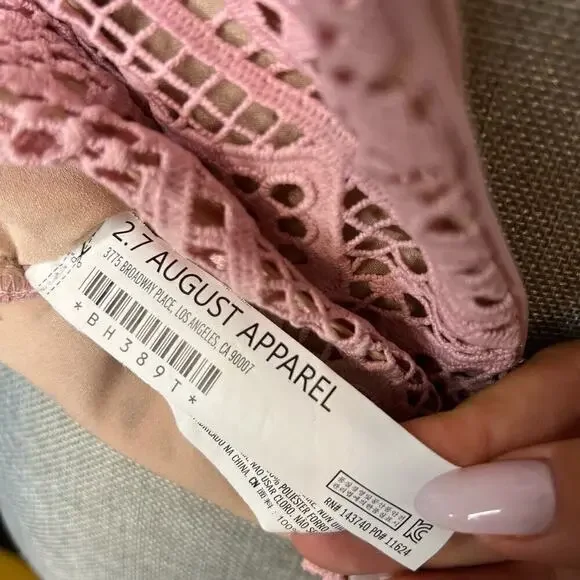 Endless Rose Vintage Pink Lace Top S Small Ruched Puff Sleeve Shirt - Picture 8 of 9